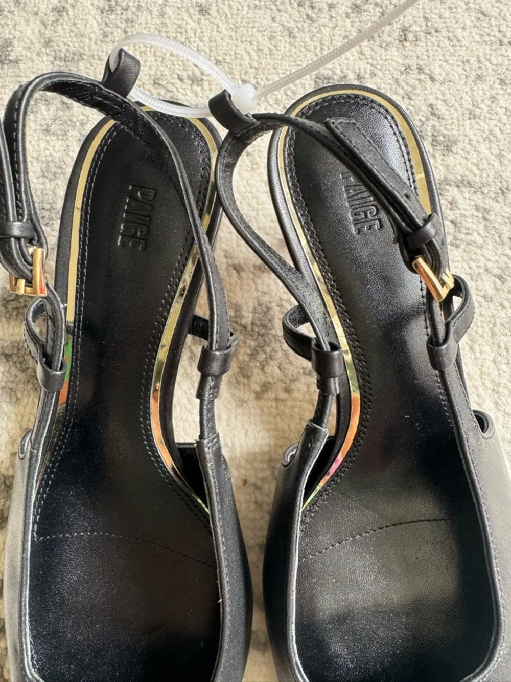 PAIGE Winnie Black Leather Pointed Toe Slingback Pump with Gold Buckle - Picture 5 of 10